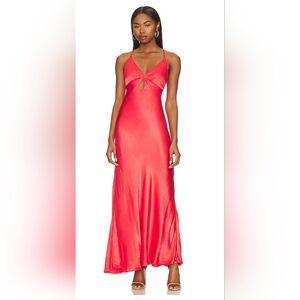 NWT Bardot Zuri Slip Hot Coral Red Maxi Gown Dress | Medium